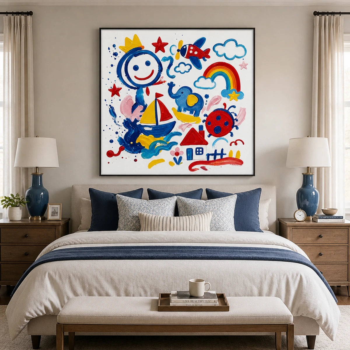 Joyful Daydream in a refined bedroom with black frame