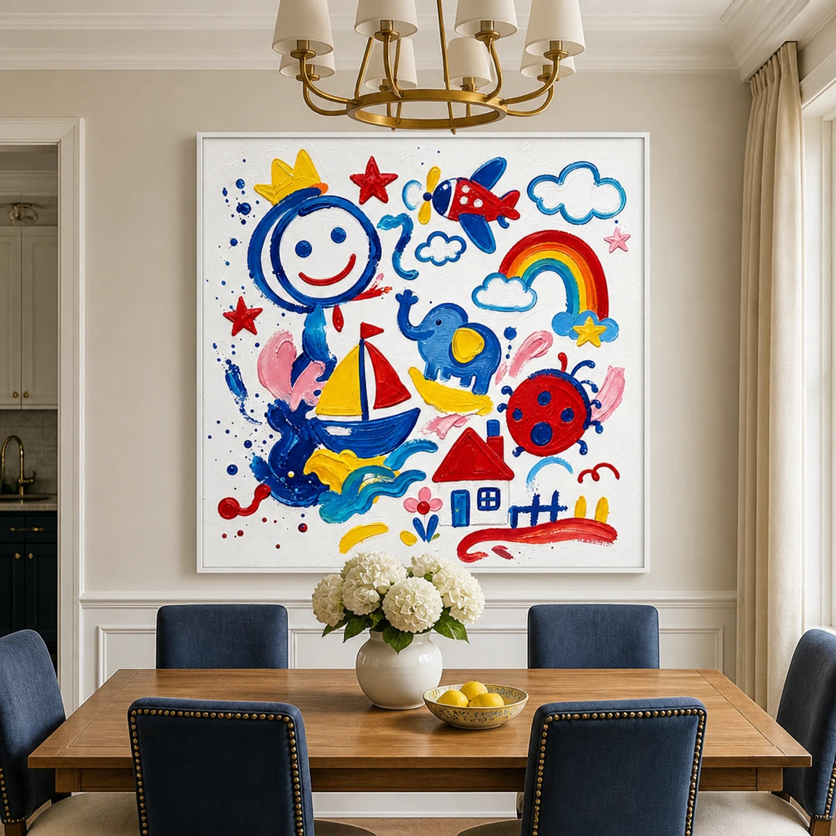 Joyful Daydream in a refined dining room with white frame