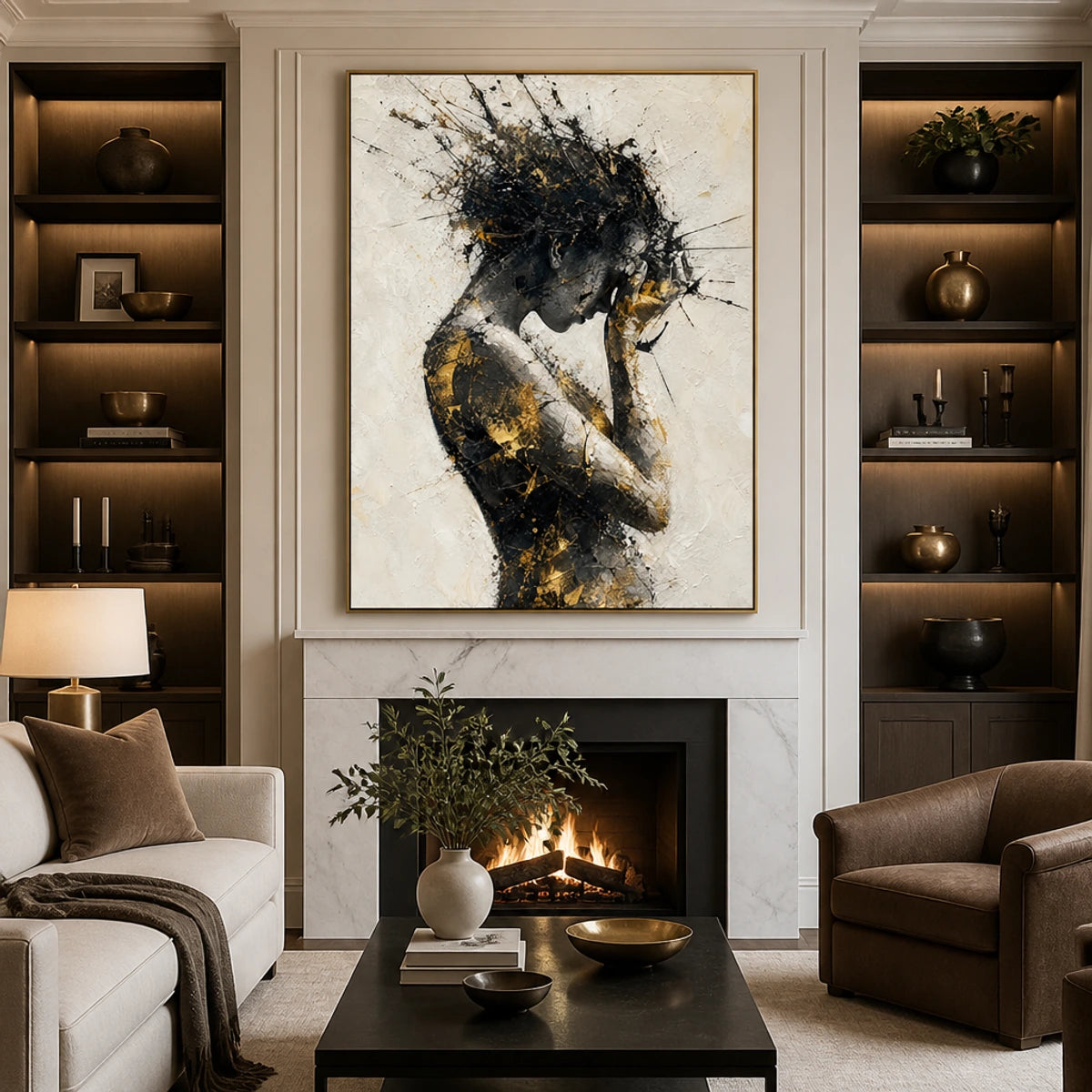 Wild Horse Spirit in a refined living room with gold frame