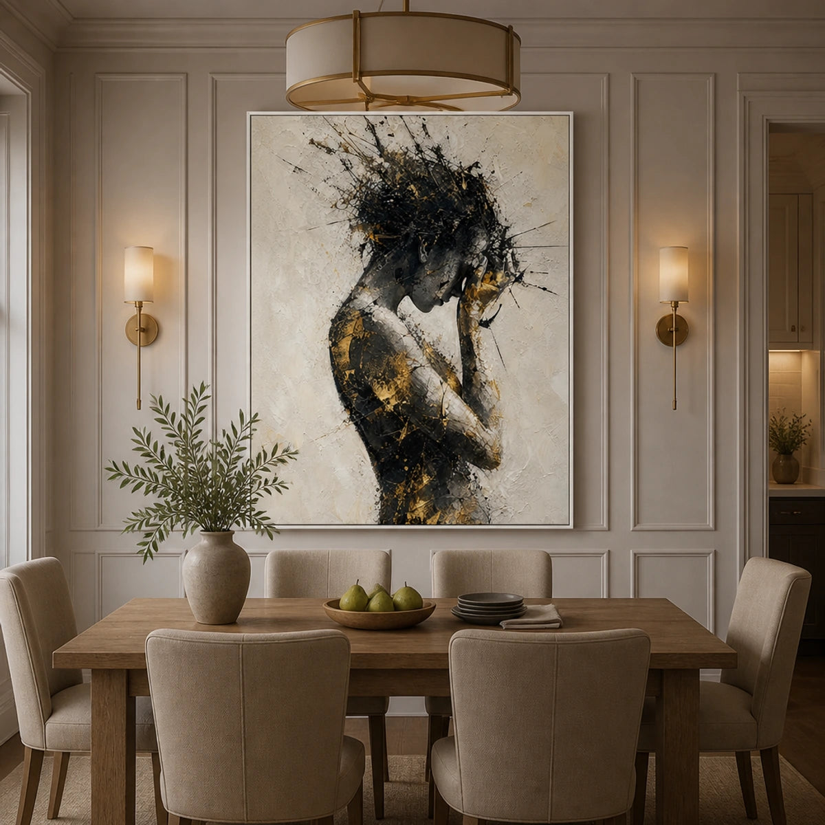 Wild Horse Spirit in a refined dining room with white frame
