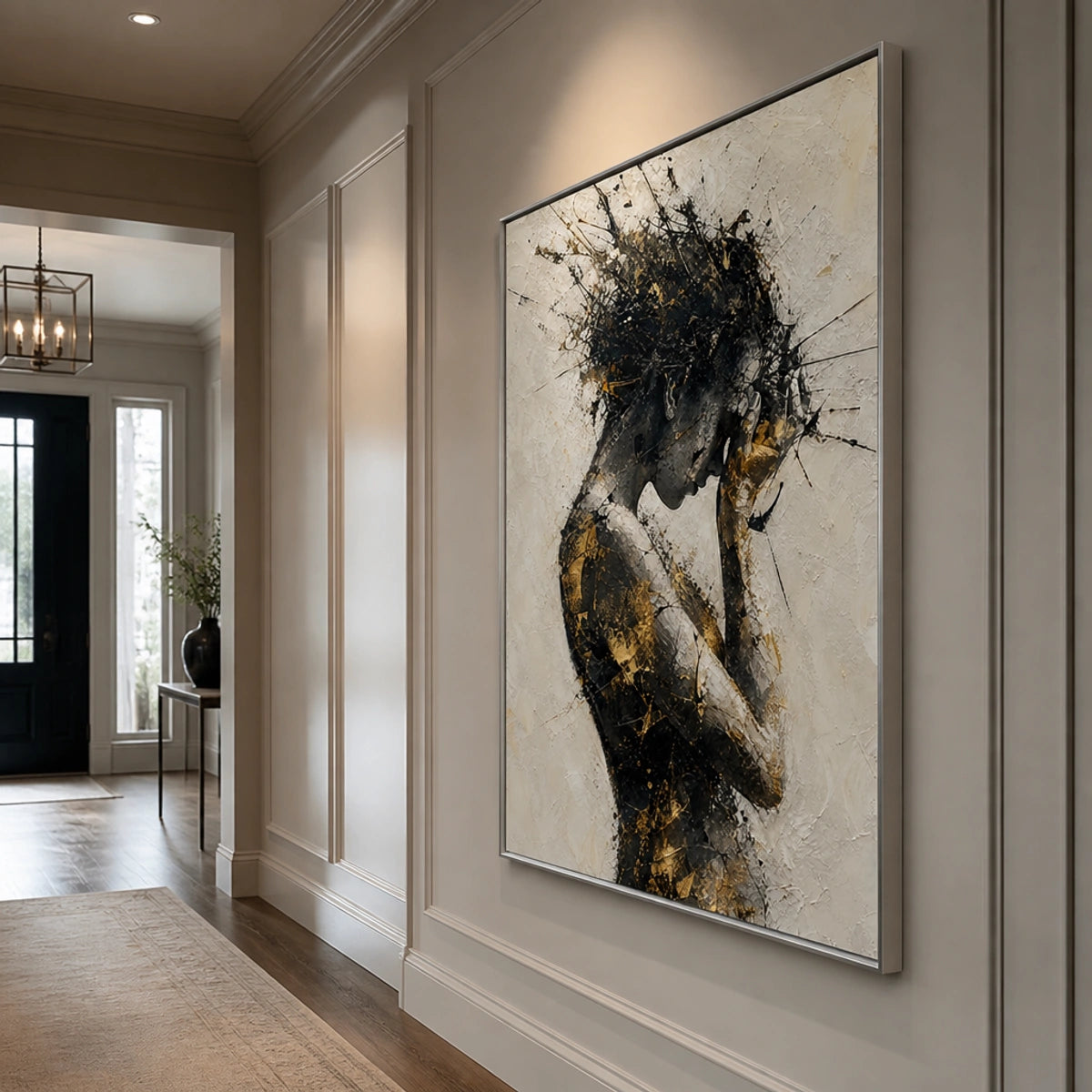 Wild Horse Spirit in a refined entry hall with silver frame