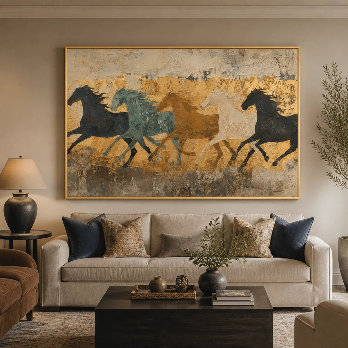 Golden Herd Passage in a refined living room with gold frame