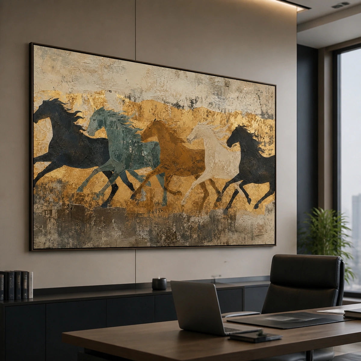Golden Herd Passage in a refined office, frameless