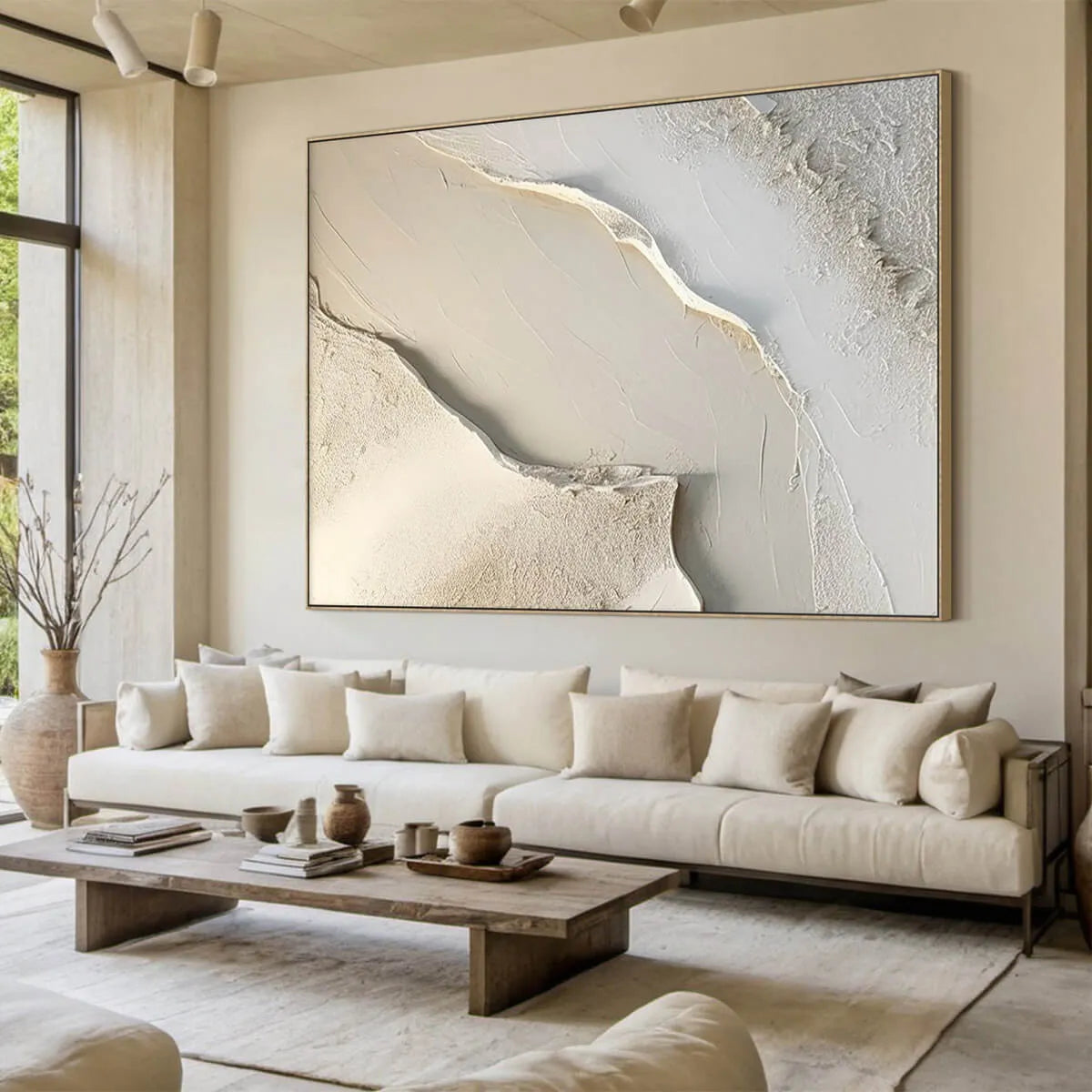 SERENE PATHWAYS: Minimalist Beige Textured Impasto Oil Painting