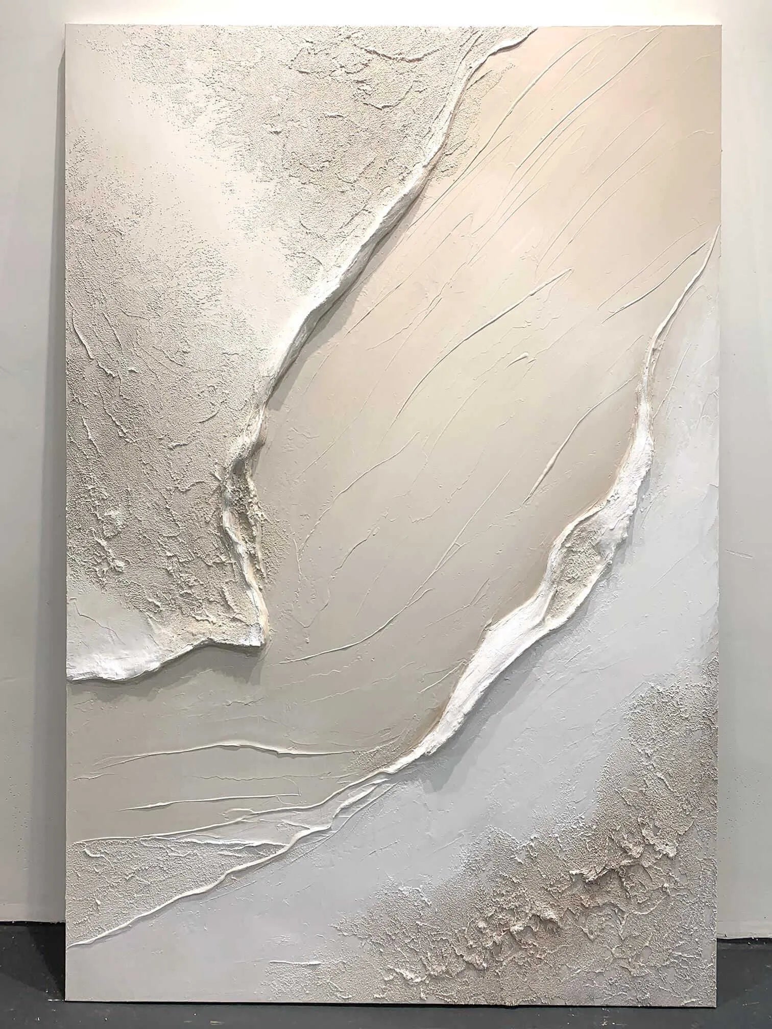 SERENE PATHWAYS: Minimalist Beige Textured Impasto Oil Painting