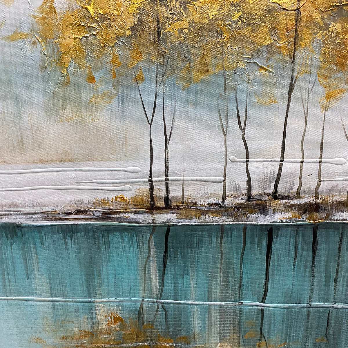 GOLDEN REFLECTIONS: Serene Landscape Oil Painting