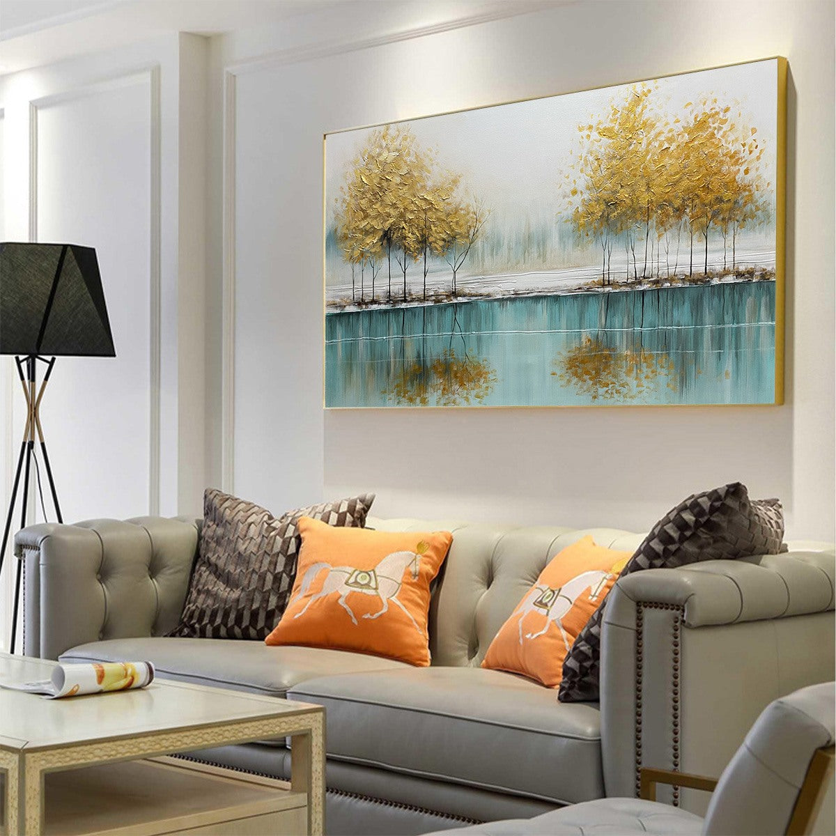 GOLDEN REFLECTIONS: Serene Landscape Oil Painting