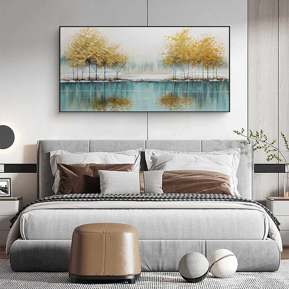 GOLDEN REFLECTIONS: Serene Landscape Oil Painting