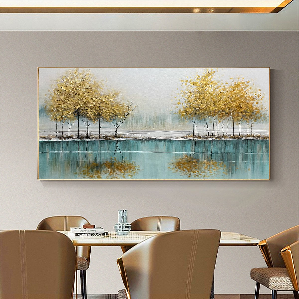 Golden Reflections: Serene Landscape Oil Painting Canvas Wall Art Home Decor