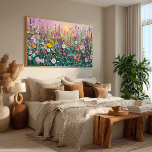 Sunlit Wildflower oil painting – impasto colorful floral wall art