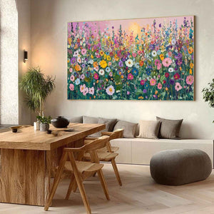 Sunlit Wildflower oil painting – impasto colorful floral wall art
