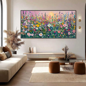 Sunlit Wildflower oil painting – impasto colorful floral wall art