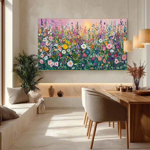 Sunlit Wildflower oil painting – impasto colorful floral wall art