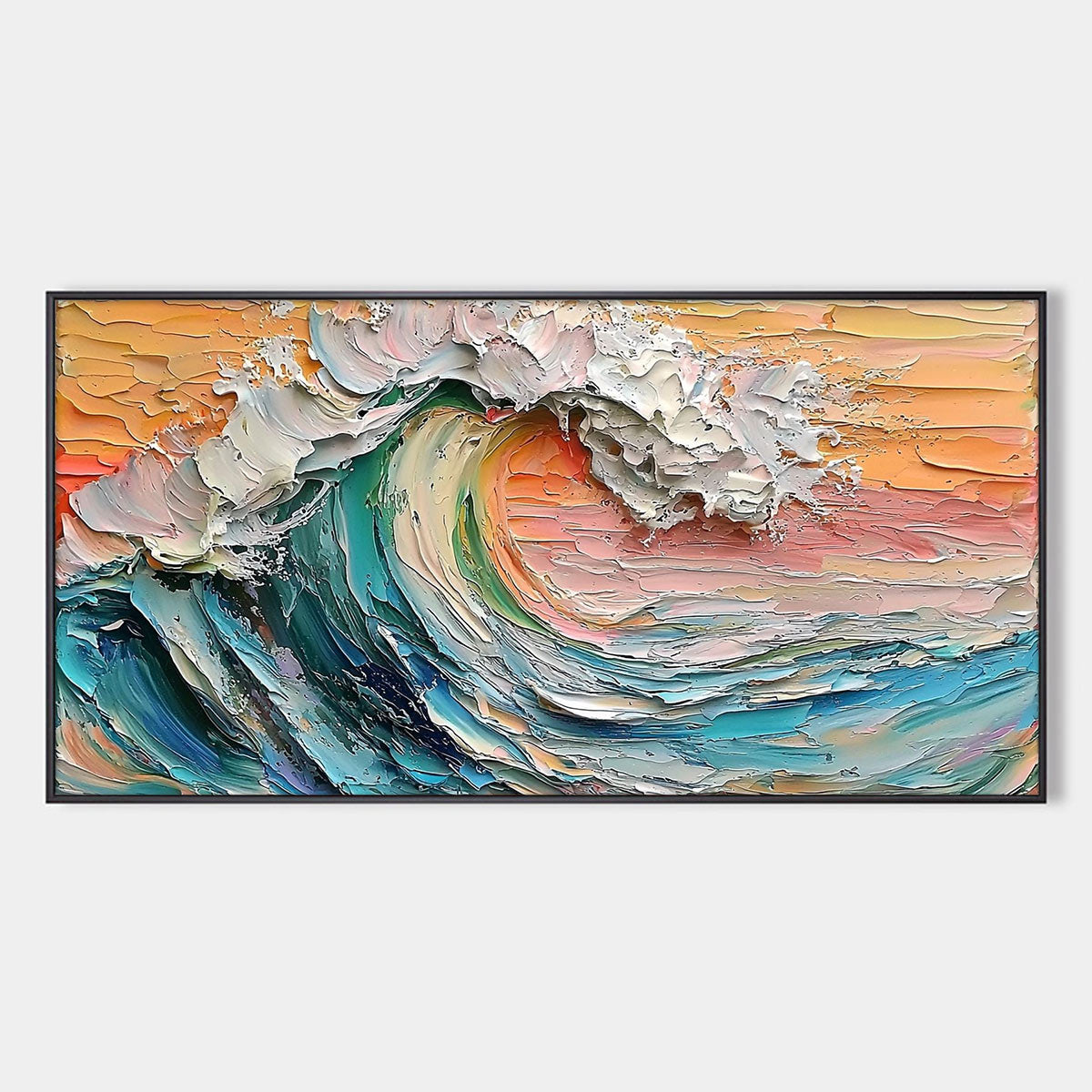Sunset Surge: Original Impasto Ocean Wave Oil Painting - Textured