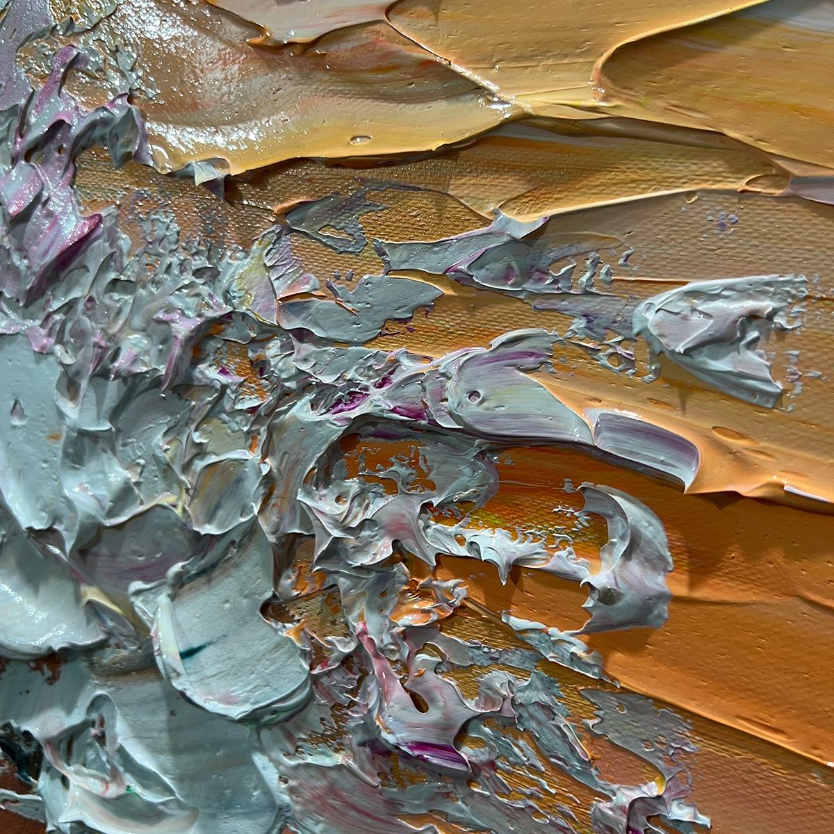 SUNSET SURGE: Textured Impasto Ocean Wave Oil Painting