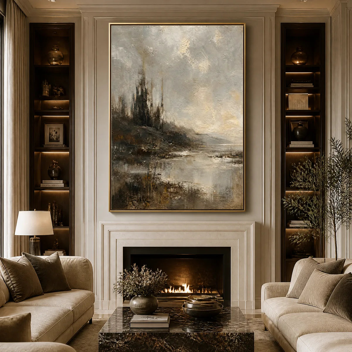 TARNISHED LAKE: Moody Lake Landscape Painting