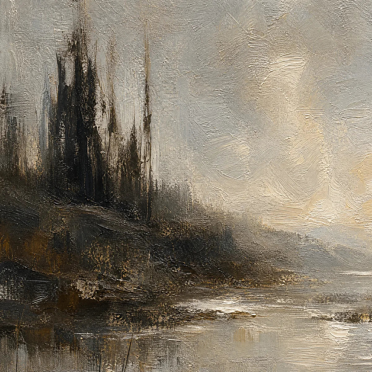 TARNISHED LAKE: Moody Lake Landscape Painting