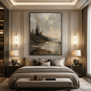 TARNISHED LAKE: Moody Lake Landscape Painting