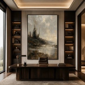 TARNISHED LAKE: Moody Lake Landscape Painting