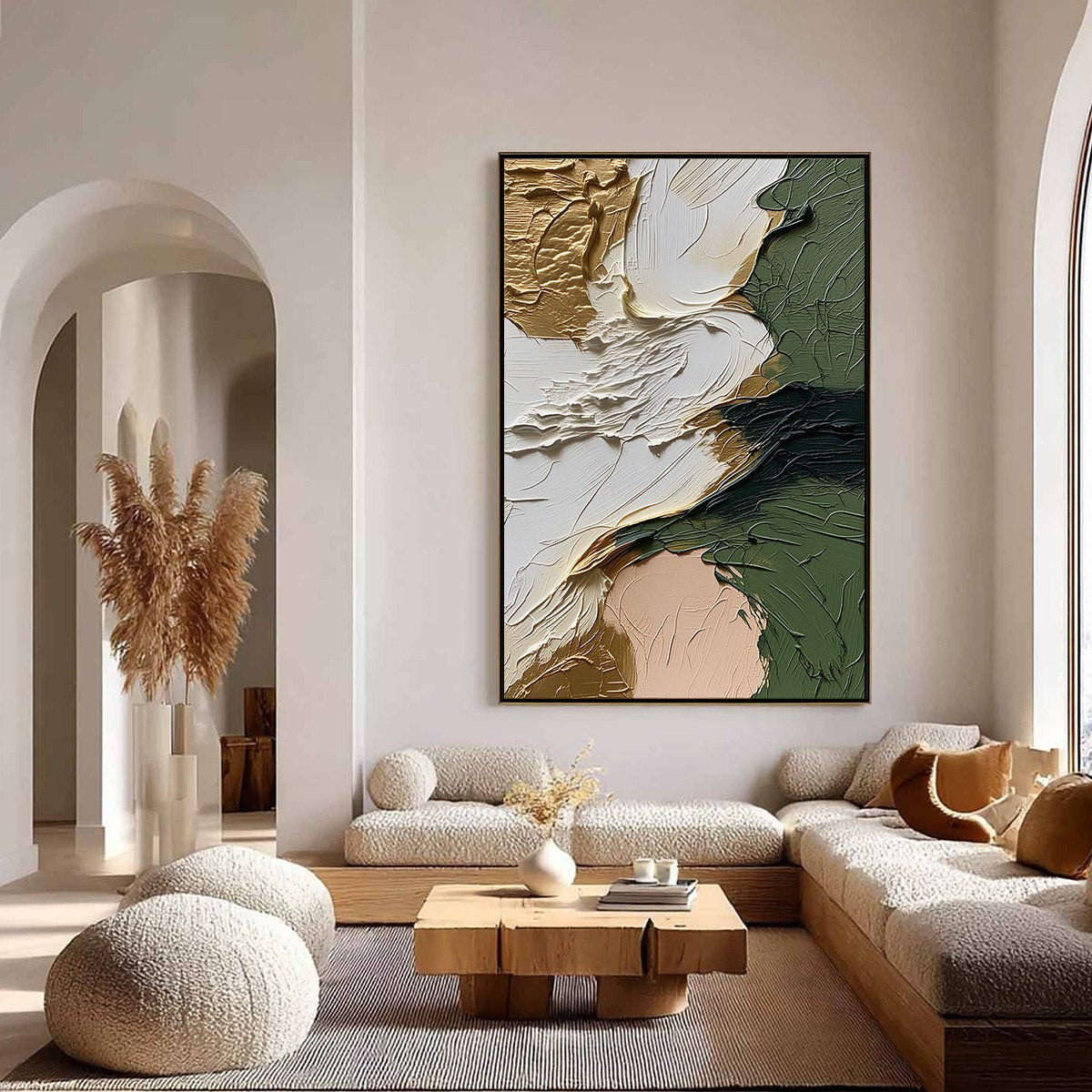 TERRA AUREA: Textured Abstract Impasto Painting in Green and Gold