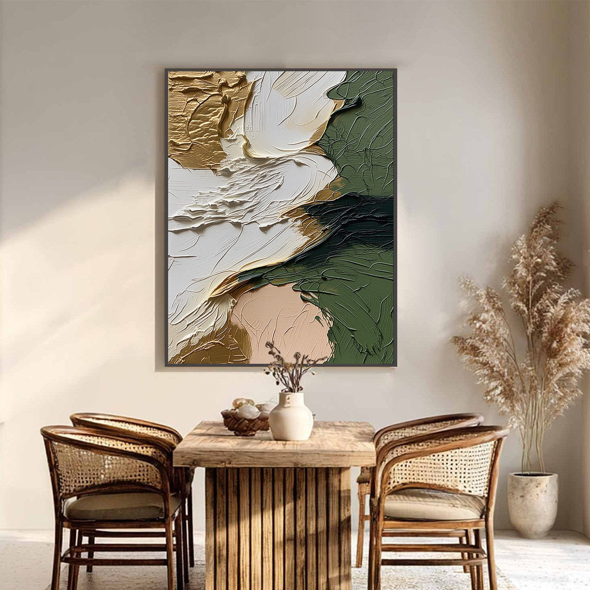 TERRA AUREA: Textured Abstract Impasto Painting in Green and Gold