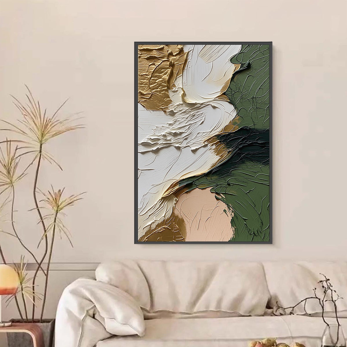 TERRA AUREA: Textured Abstract Impasto Painting in Green and Gold