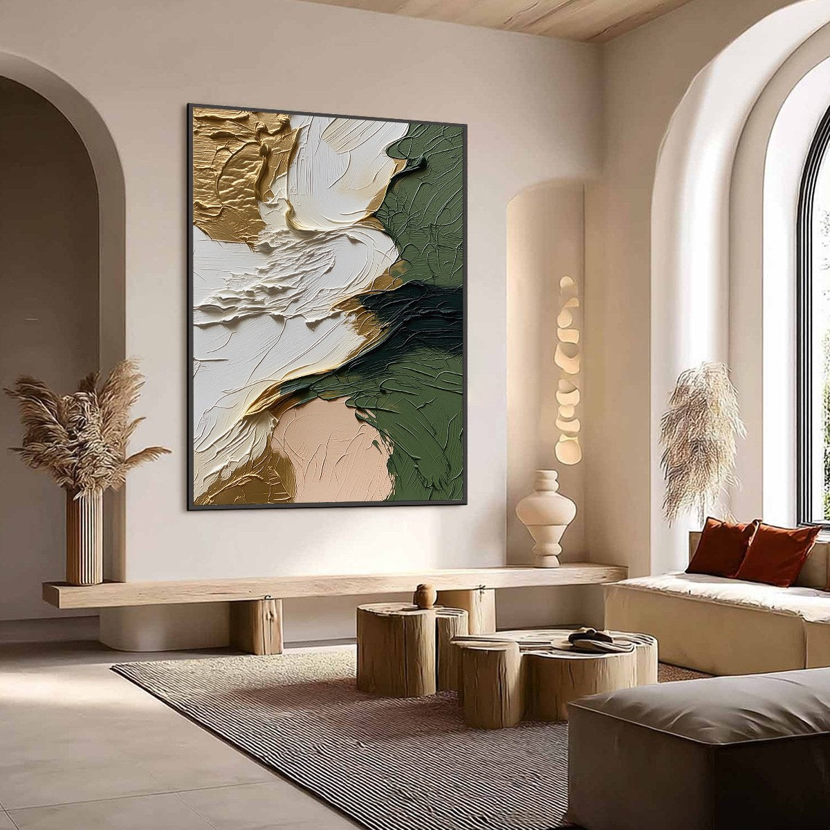 TERRA AUREA: Textured Abstract Impasto Painting in Green and Gold