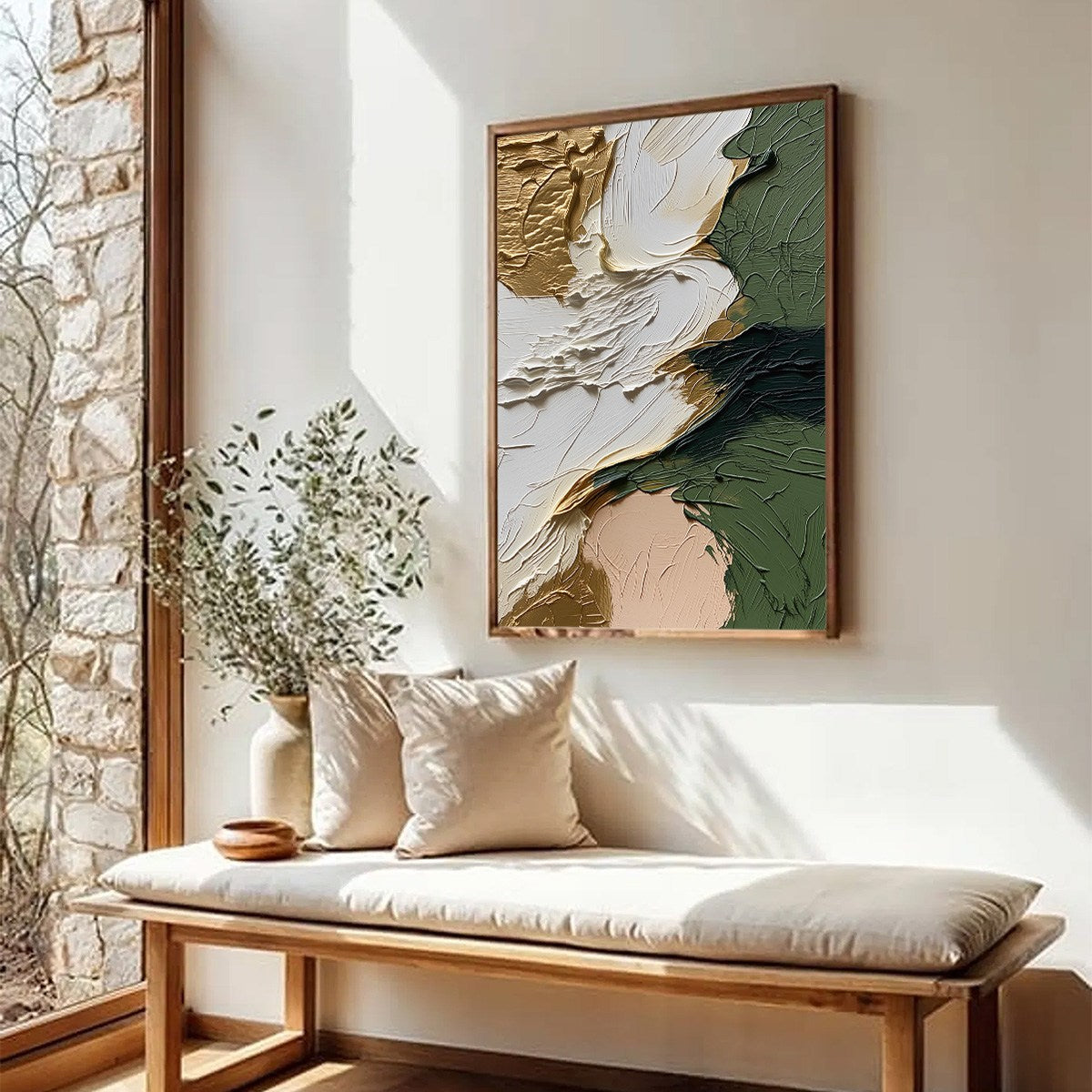 TERRA AUREA: Textured Abstract Impasto Painting in Green and Gold