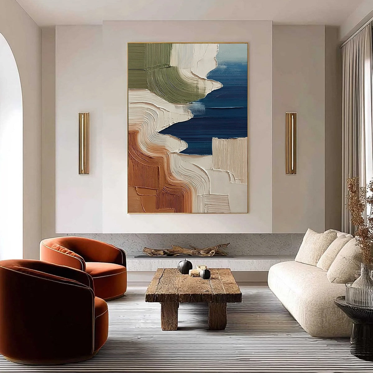 Terra e Mare | Vertical Impasto Abstract Coastal Oil Painting
