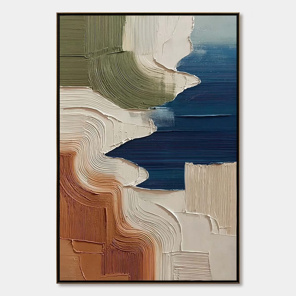 Terra e Mare | Vertical Impasto Abstract Coastal Oil Painting