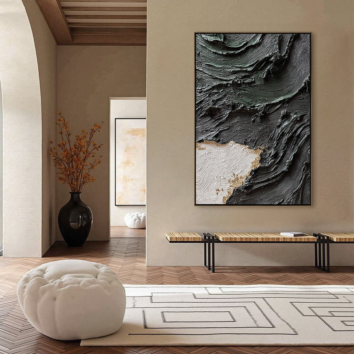 Terra Firma | Heavy Texture Abstract Painting in Black White Gold