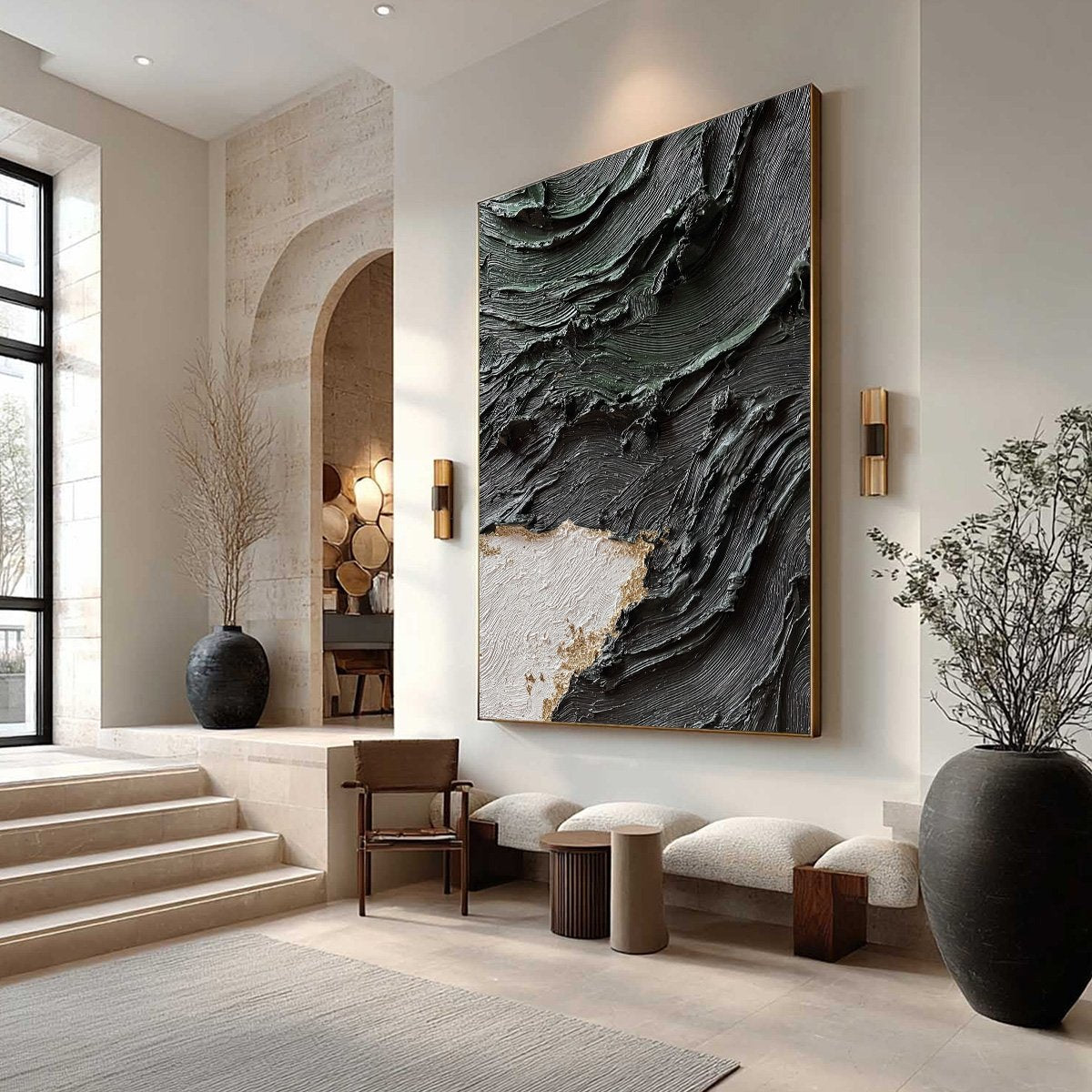 Terra Firma | Heavy Texture Abstract Painting in Black White Gold