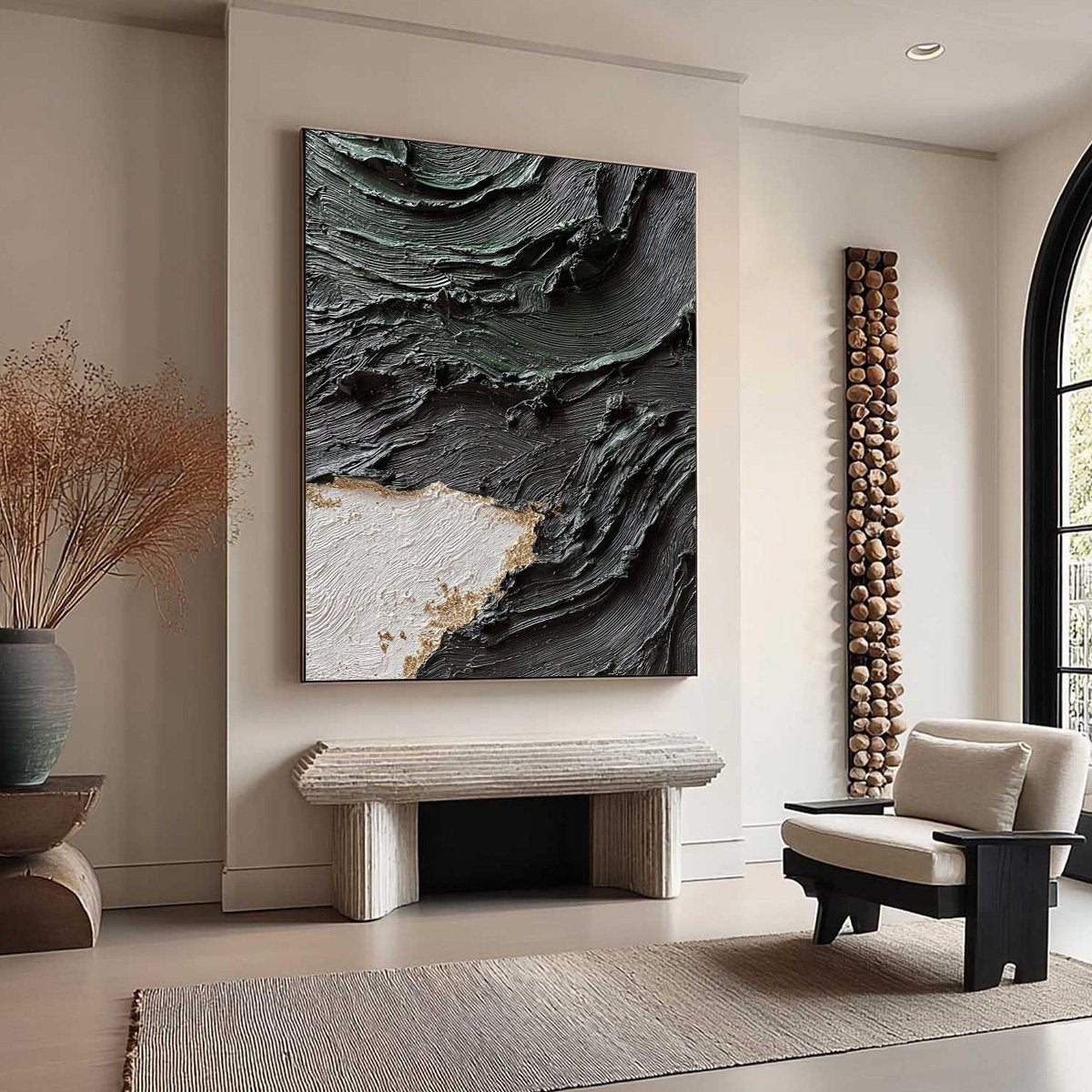 Terra Firma | Heavy Texture Abstract Painting in Black White Gold