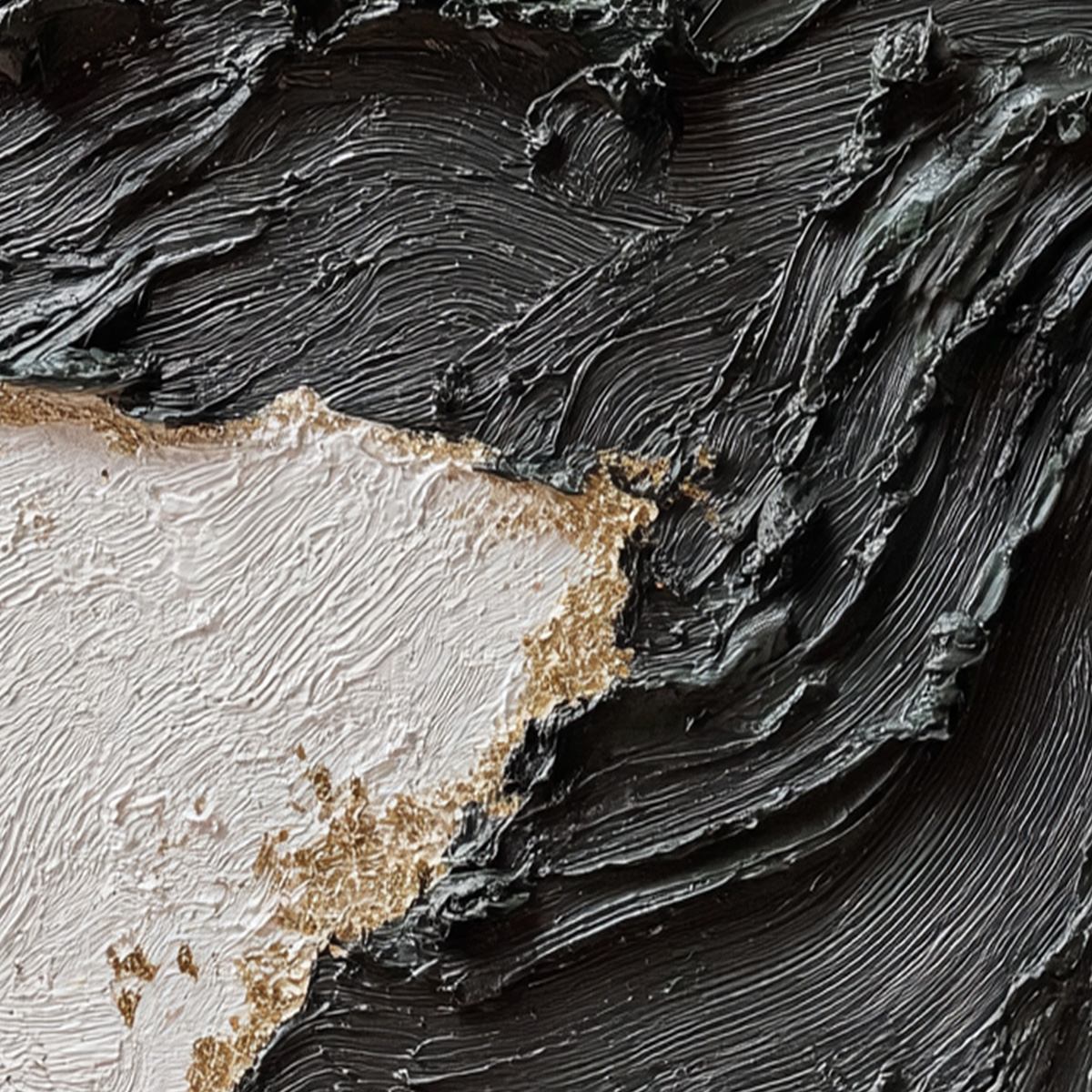 Terra Firma | Heavy Texture Abstract Painting in Black White Gold