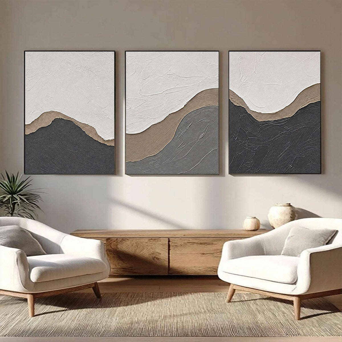 TERRA FIRMA: Textured Minimalist Abstract Earth-Tone Triptych