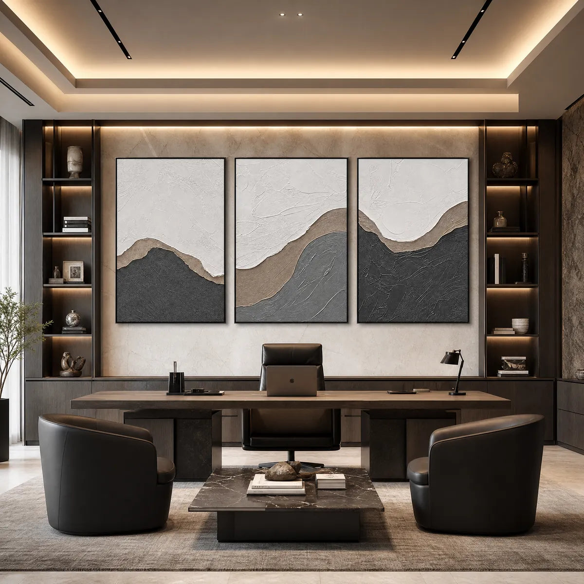 TERRA FIRMA textured minimalist abstract triptych in earth tones