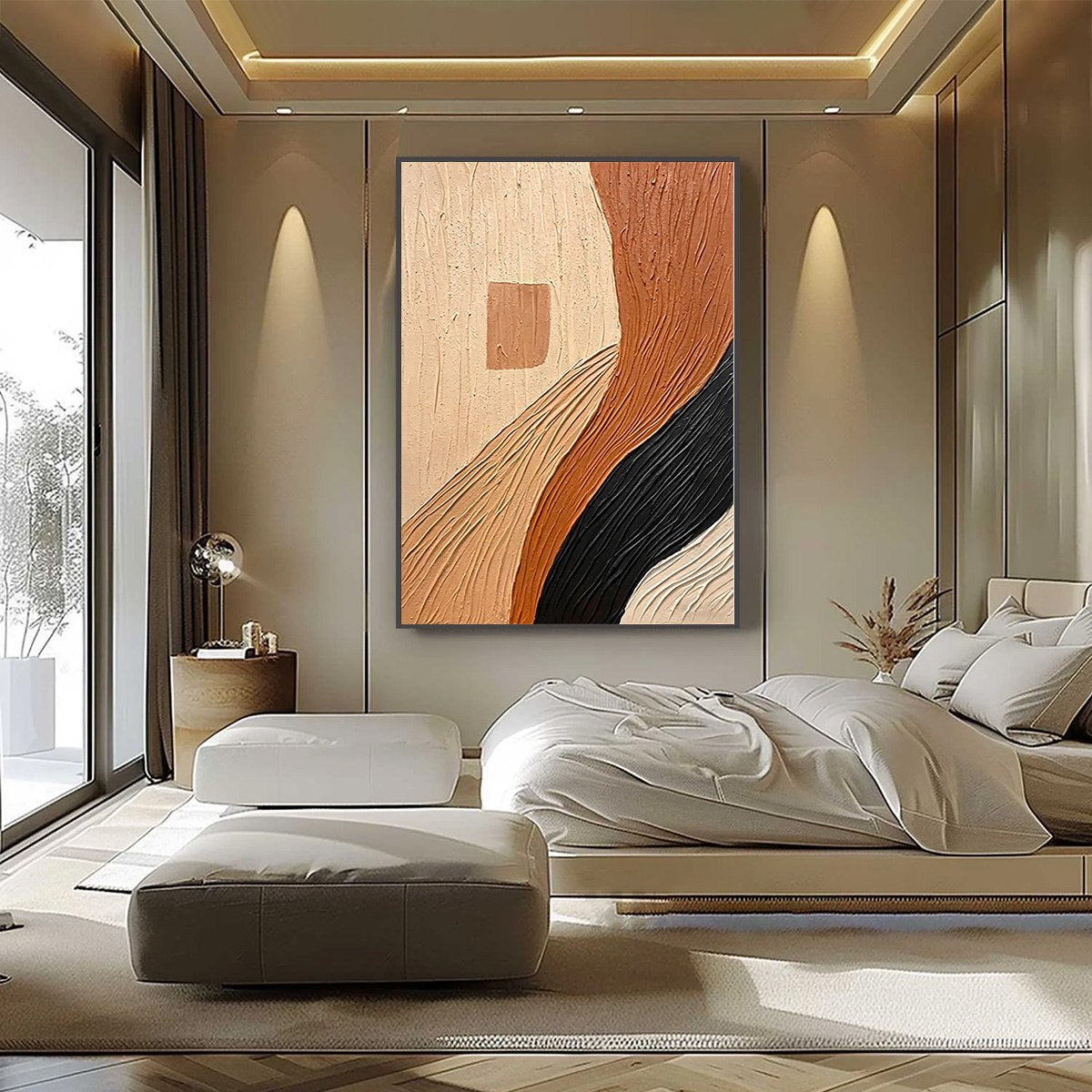 Handmade earth tone abstract wall art painting, Wabi Sabi textured oil painting.