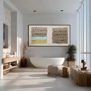 Original TERRA FIRMA: Textured Wabi Sabi abstract painting, impasto taupe, blue, yellow.