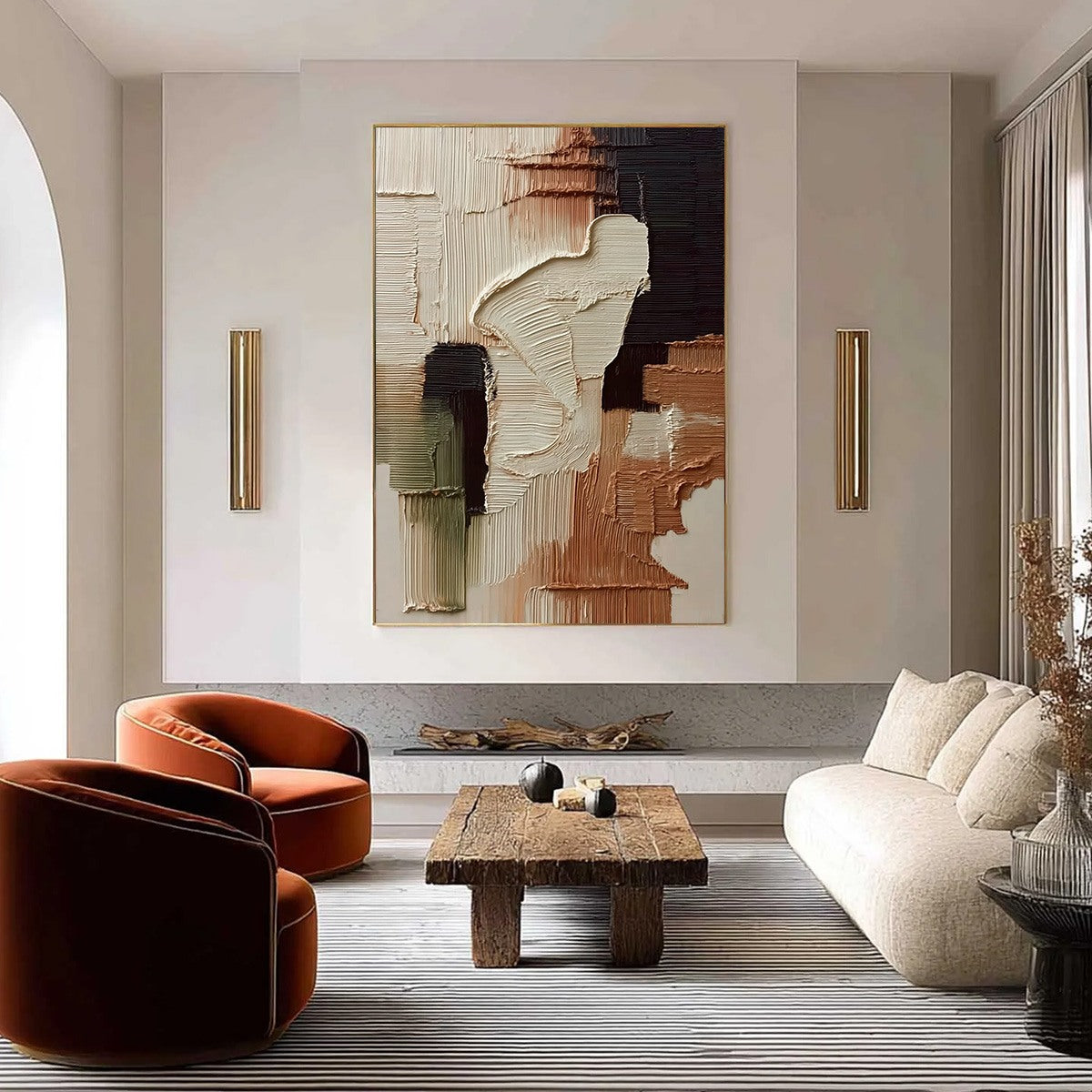 ウッドウォールアート(930×480・1) TERRA FIRMA: Wabi Sabi Style Vertical Abstract Painting on Canvas
