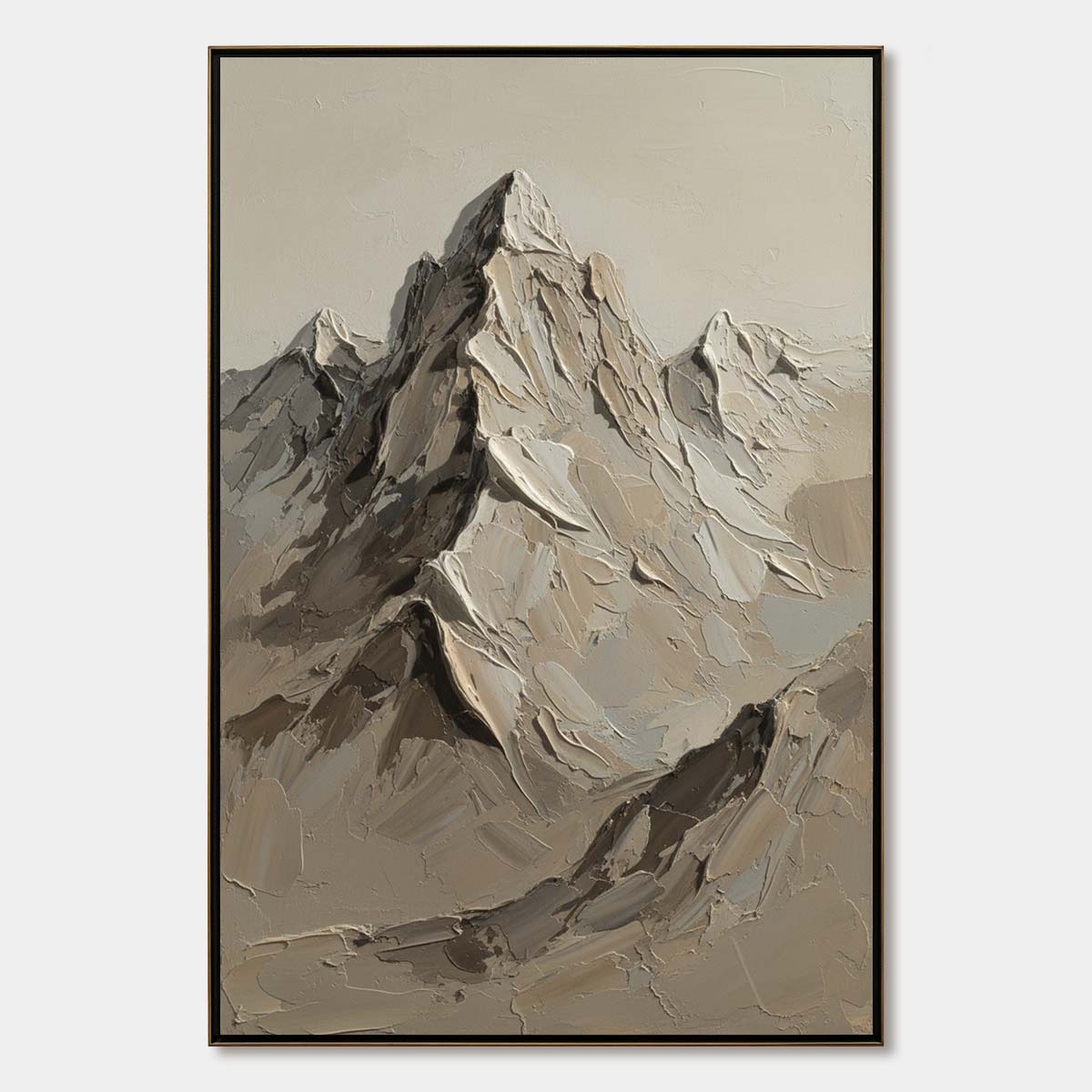 Terra Peak Textured Mountain Painting | Beige Impasto Oil Art