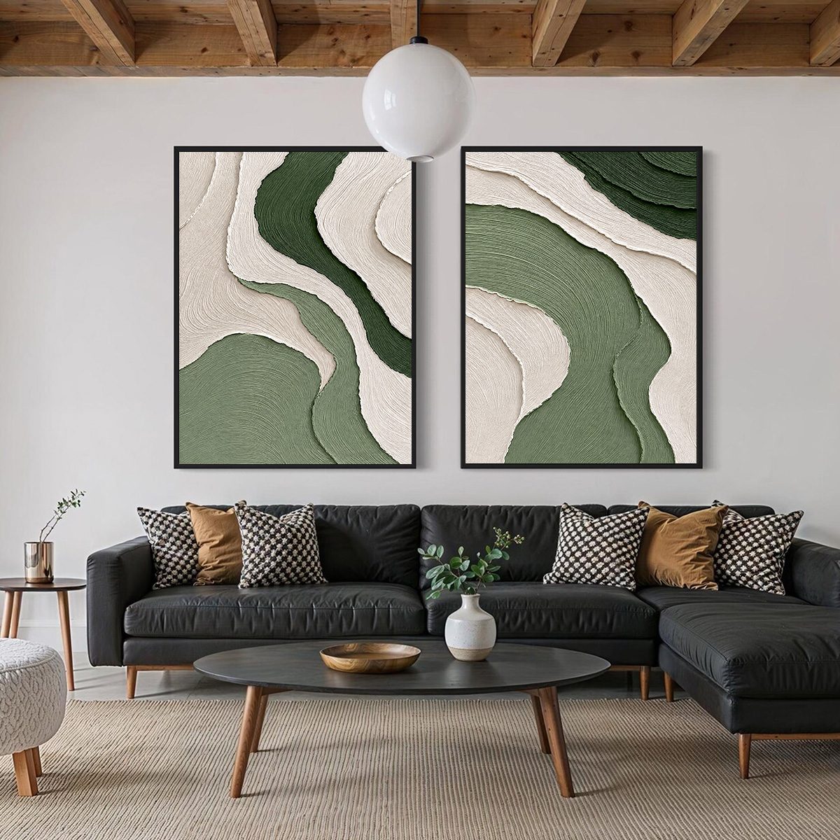 TERRA: Textured Wabi Sabi Abstract Diptych in Earthy Greens
