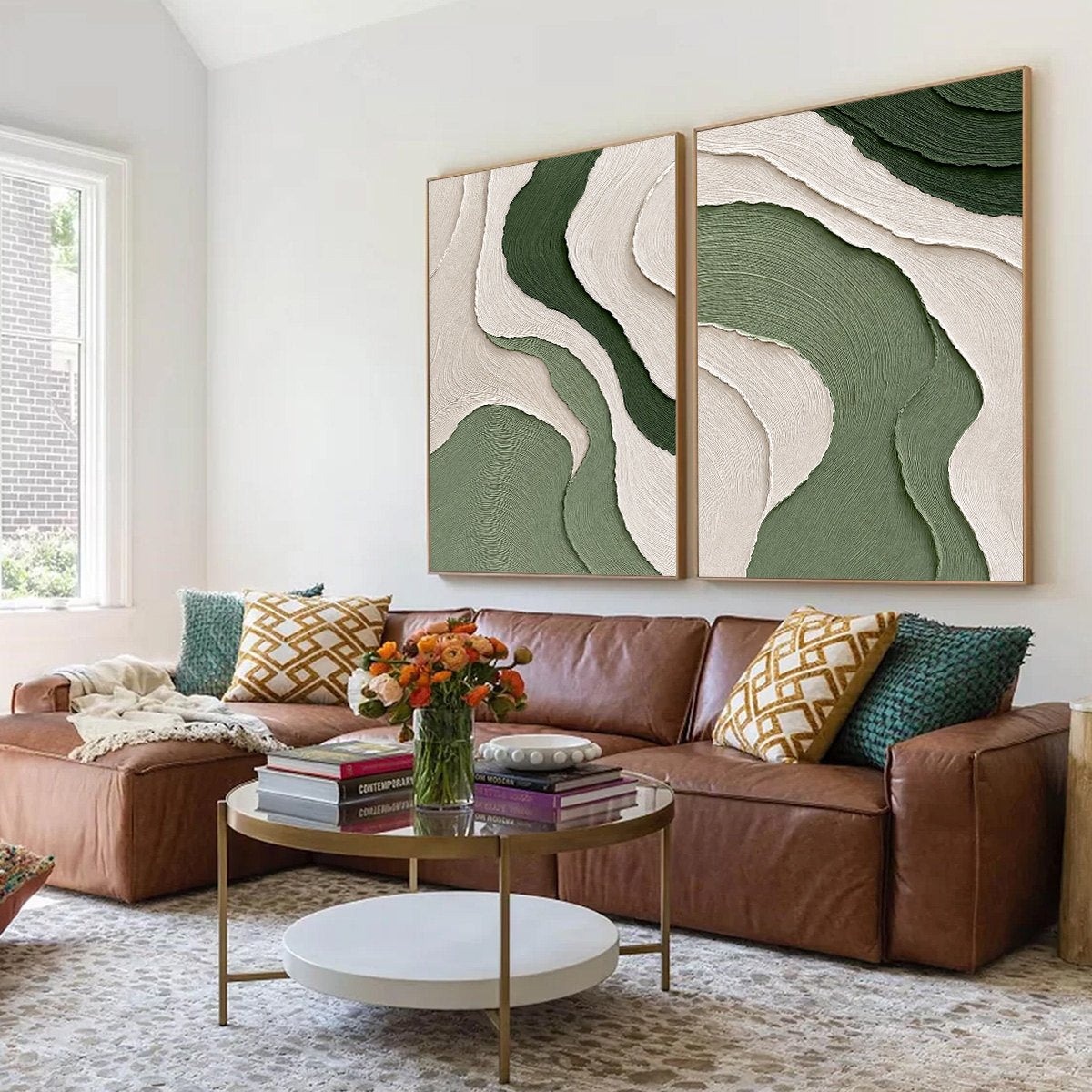 TERRA: Textured Wabi Sabi Abstract Diptych in Earthy Greens