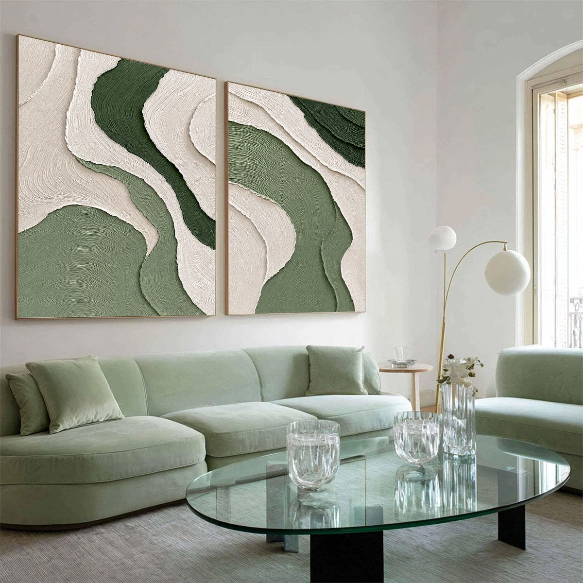 TERRA: Textured Wabi Sabi Abstract Diptych in Earthy Greens