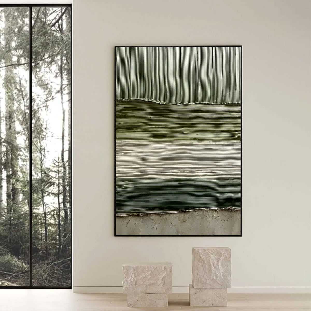 TERRA VERDE: Vertical Wabi Sabi Textured Abstract Green Earth Painting