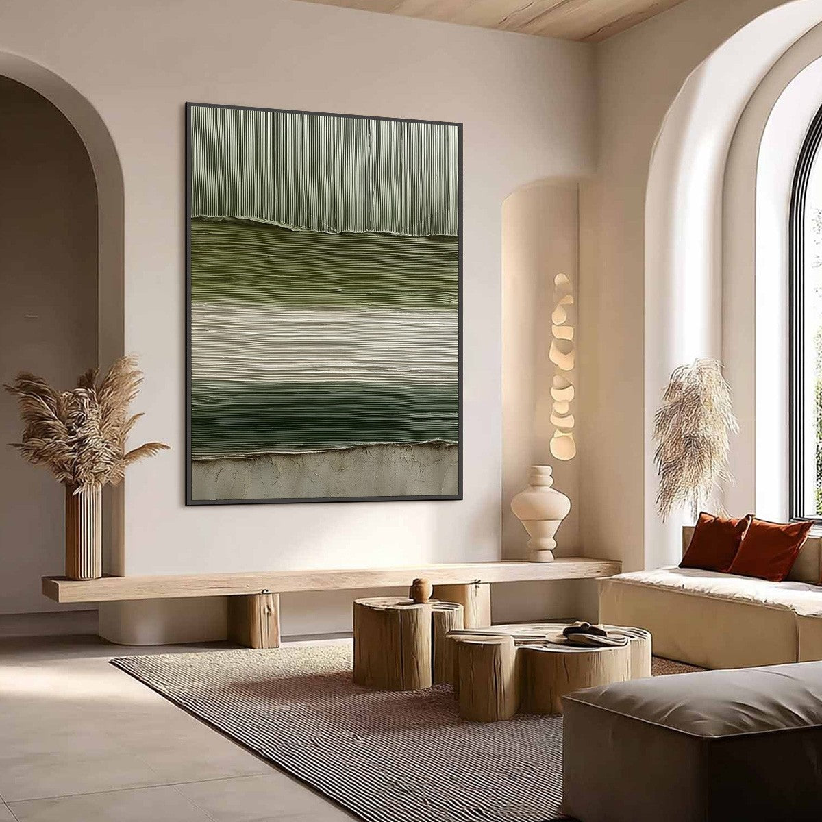 TERRA VERDE: Vertical Wabi Sabi Textured Abstract Green Earth Painting