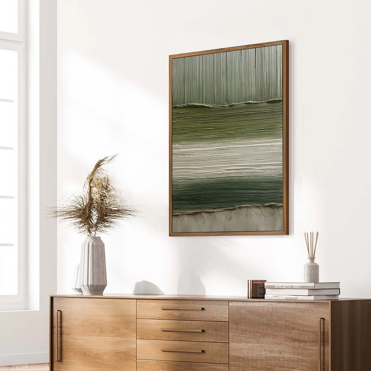 TERRA VERDE: Vertical Wabi Sabi Textured Abstract Green Earth Painting