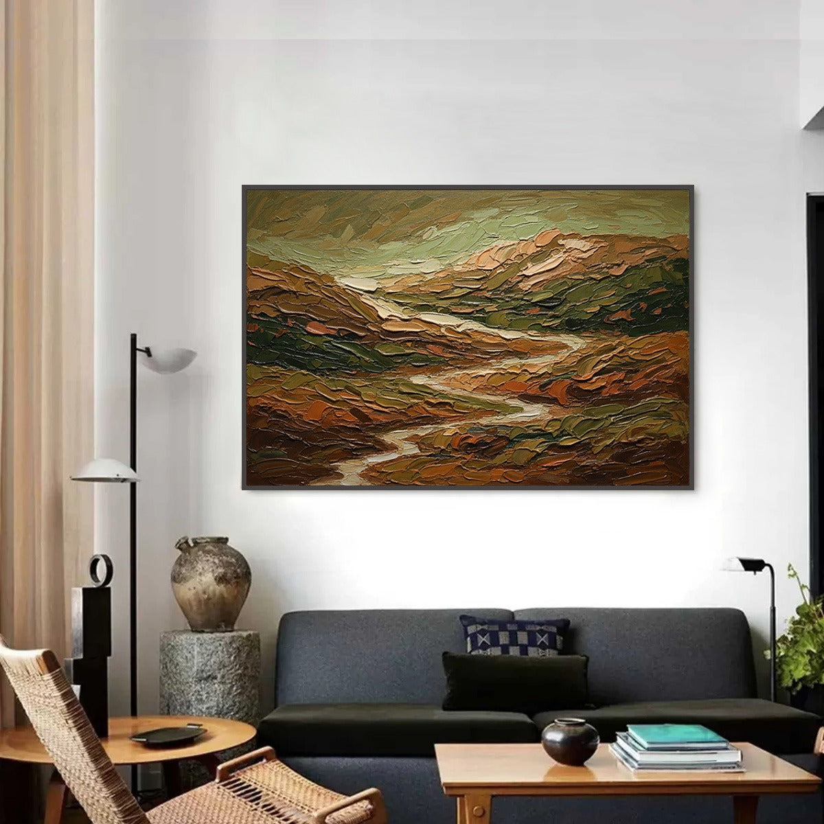 Terra Vista: Textured Impasto Landscape Oil Painting Wall Art