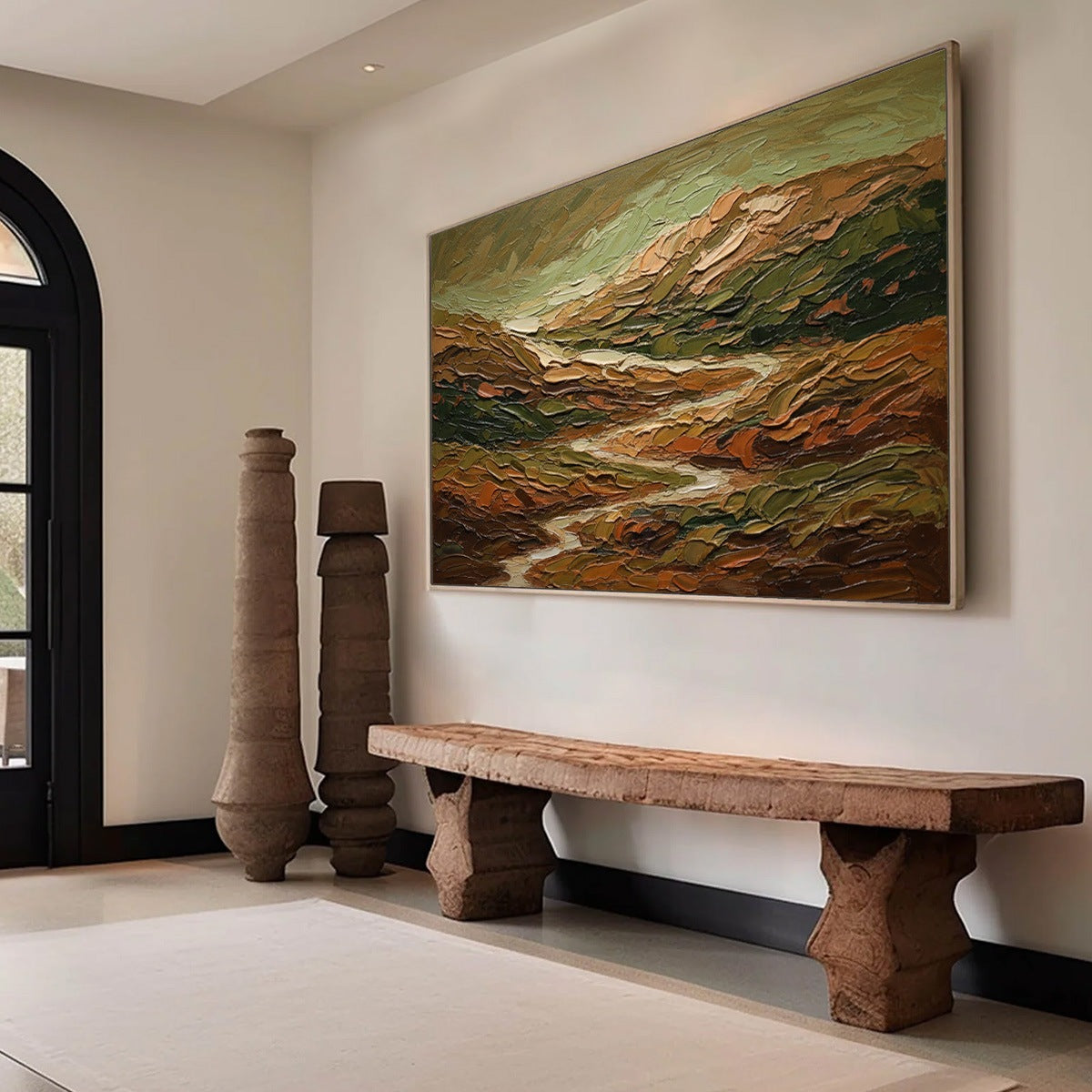 Terra Vista: Textured Impasto Landscape Oil Painting Wall Art