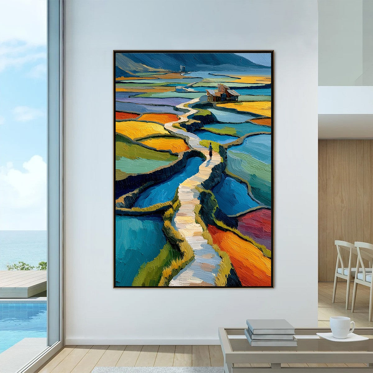 TERRACED JOURNEY: Vibrant Textured Impasto Landscape Painting