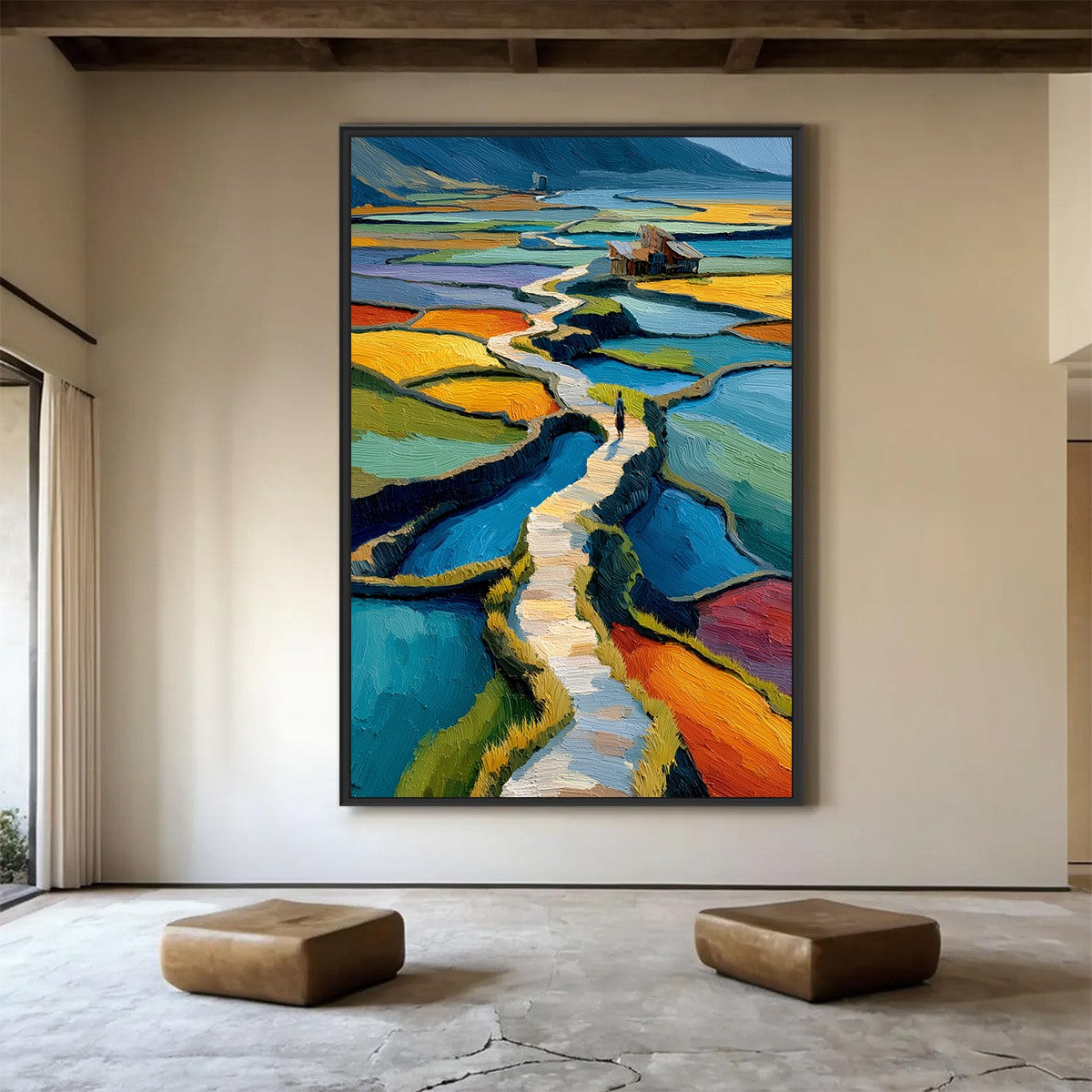 TERRACED JOURNEY: Vibrant Textured Impasto Landscape Painting